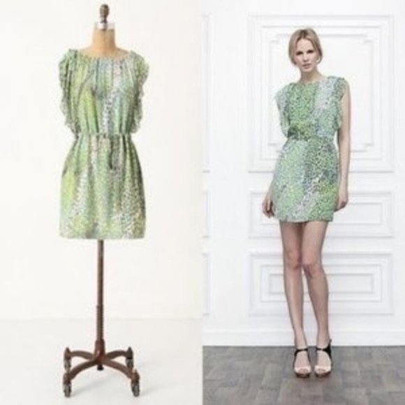 Anthropologie Leifsdottir 'Birch Tree' Green Silk Mini Dress - S - Picture 2 of 13